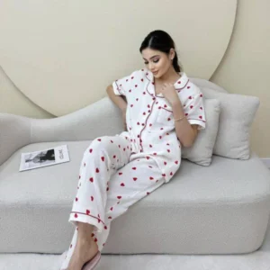 White PJ Set(Red Love Symbol)